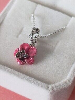 White Roses & Sherry 925 Sterling Silver Pink Flower CZ Necklace